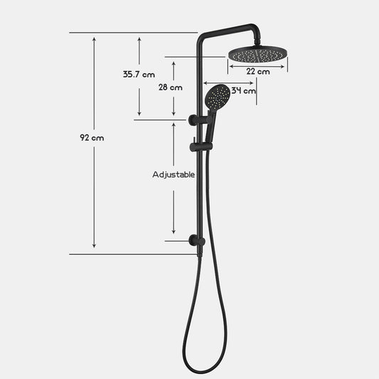 Decaura 9" Rain Shower Head Set Black Round Long Rail Gooseneck Arm Bathroom