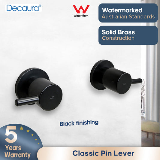 Round Shower Taps 1/4 Turn Mixer Black Wall Tapware Top Assembly