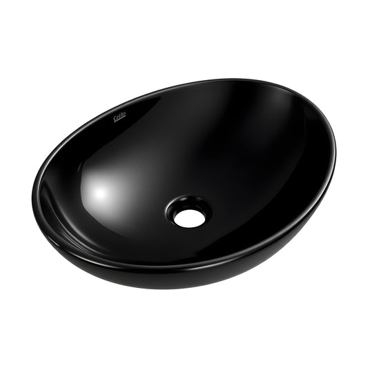Cefito Bathroom Basin Vanity Sink Vessel Bowl Ceramic Wash Oval Countertop Black