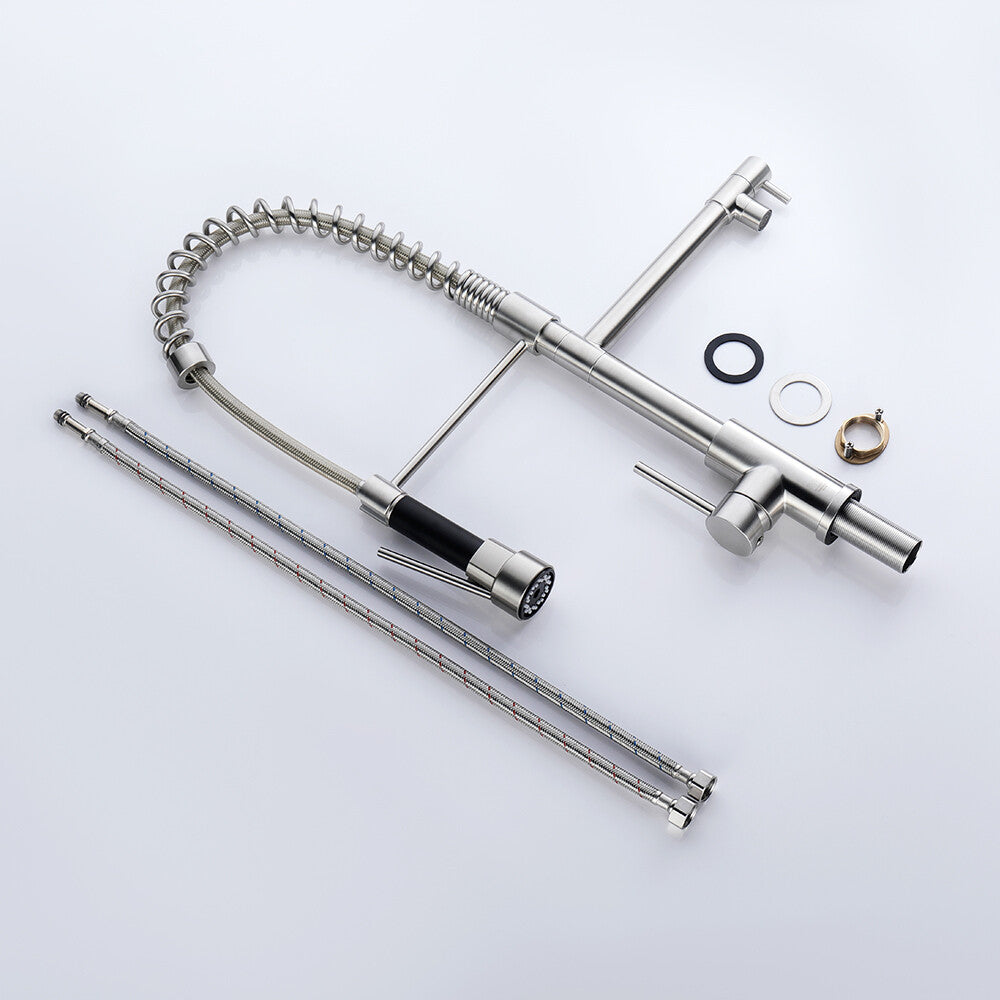 Decaura Kitchen Mixer Tap 2 Water Outlet Brushed Nickel 590mm high swivel Spout