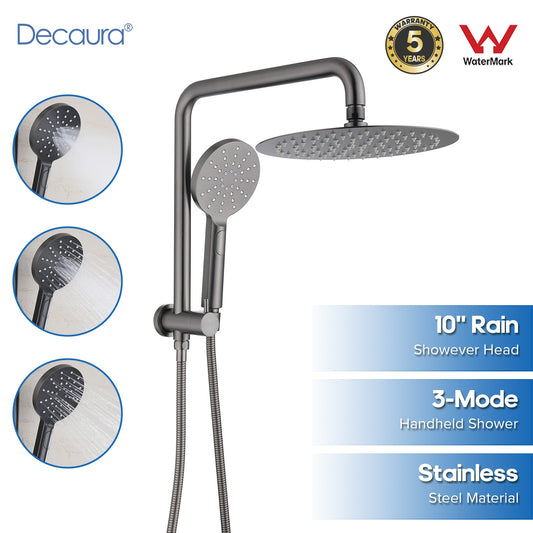 Decaura 10" Rain Shower Head Set Gooseneck Arm with Shower Mixer Tap Gunmetal