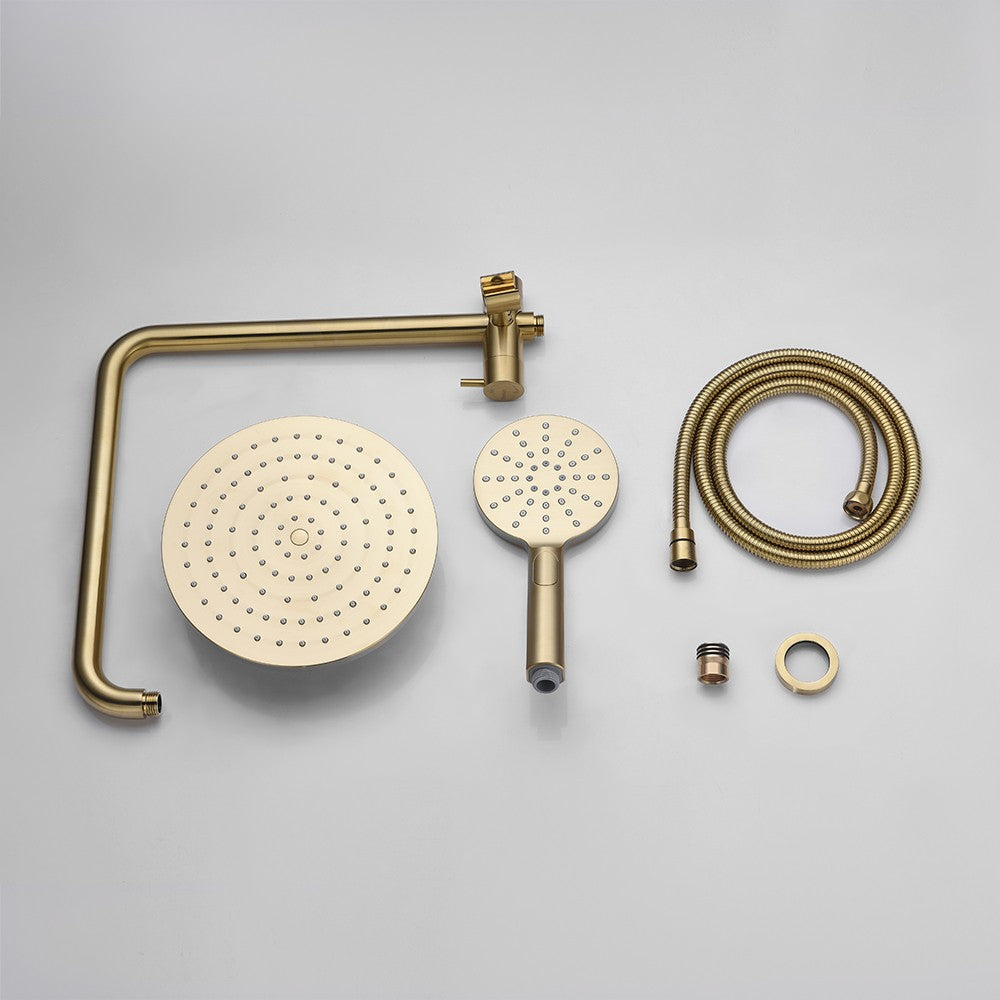 Decaura 9" Rain Shower Head Set Brushed Gold Gooseneck Arm 3-Mode Hand Held