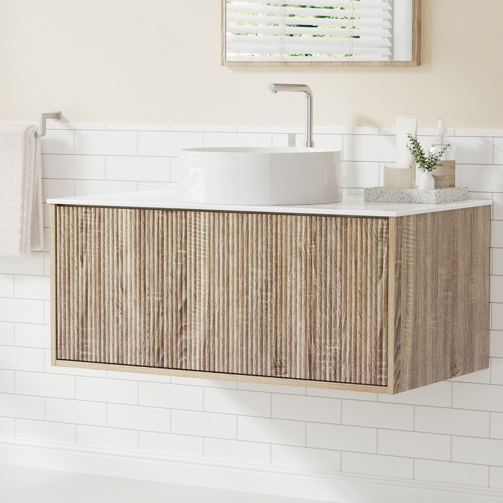 Cefito Vanity Unit 900mm Bathroom Cabinet Storage Wall Hung Oak Grooved Timber