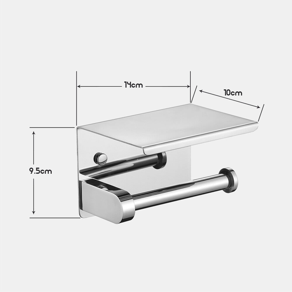 Decaura Toilet Roll Holder With Shelf Storage Chrome Stainless Steel Bathroom