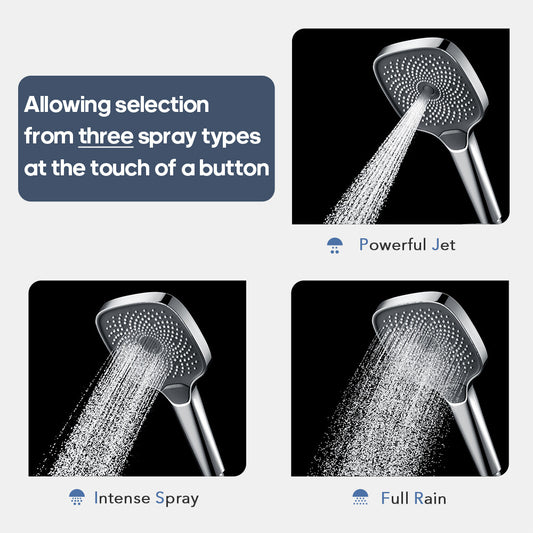 Decaura Large Hand Shower Head 3-Mode Spray with 1.5m Shower Hose Chrome