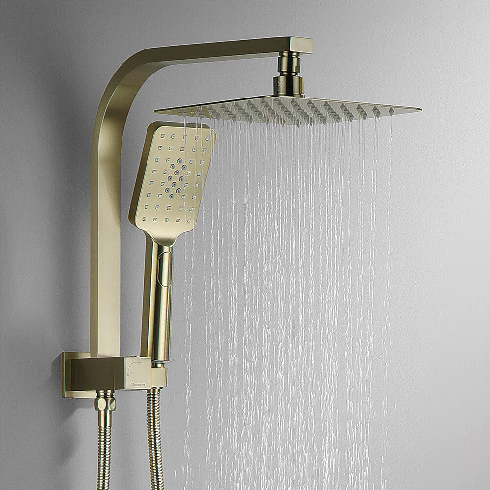 Decaura Brushed Gold Shower Head Set Square 20cm Rainfall 3-Mode Hand Held
