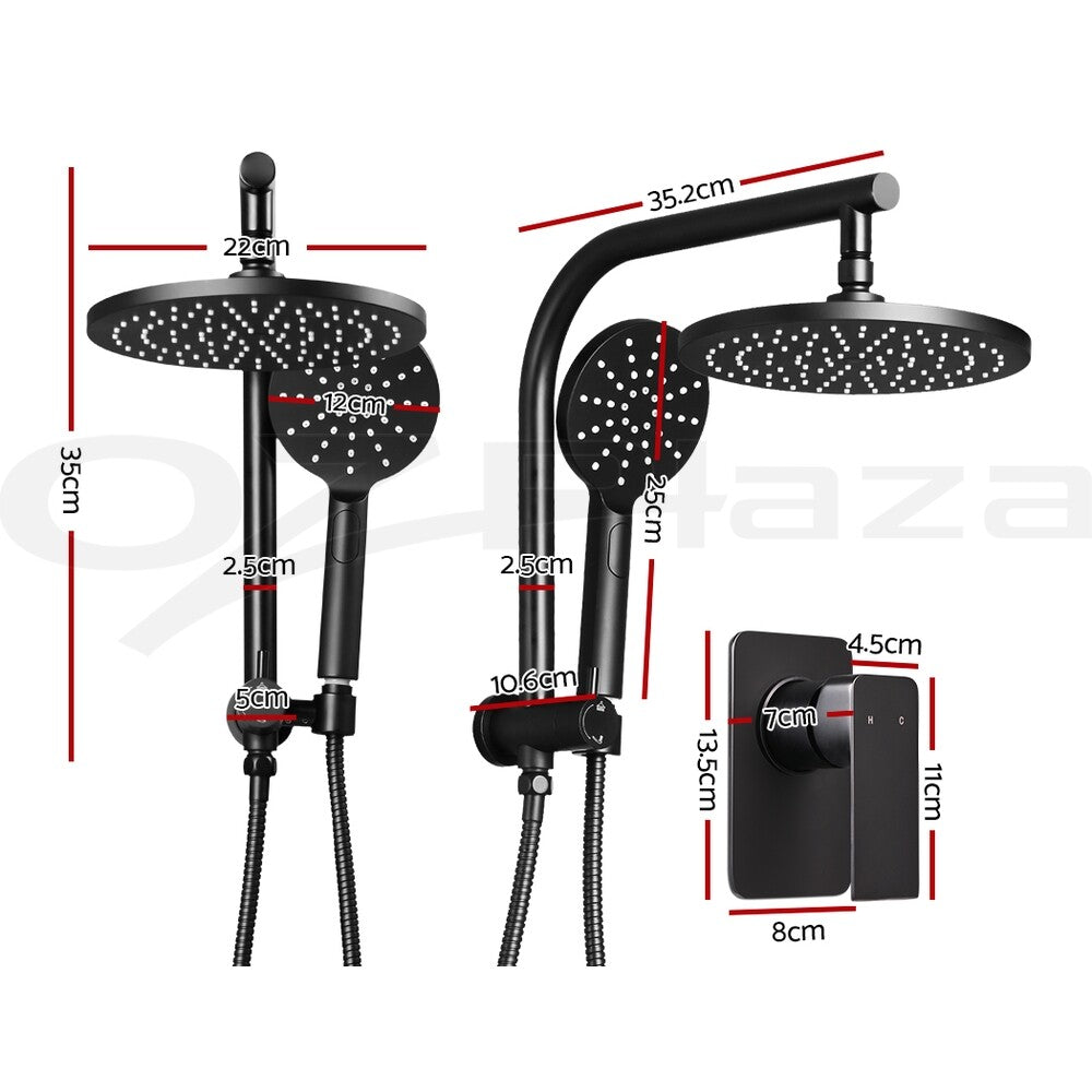 Cefito 9'' Rain Shower Head Mixer Round Handheld High Pressure Wall Black