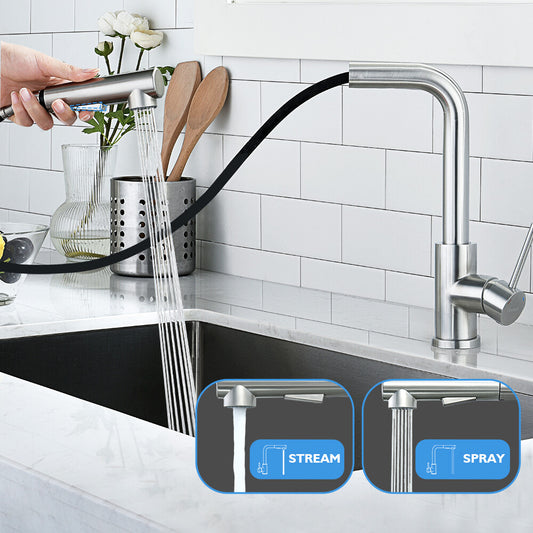 Decaura Kitchen Mixer Tap Pull out 2-Mode Spray Sink Taps Swivel Brushed Nickel