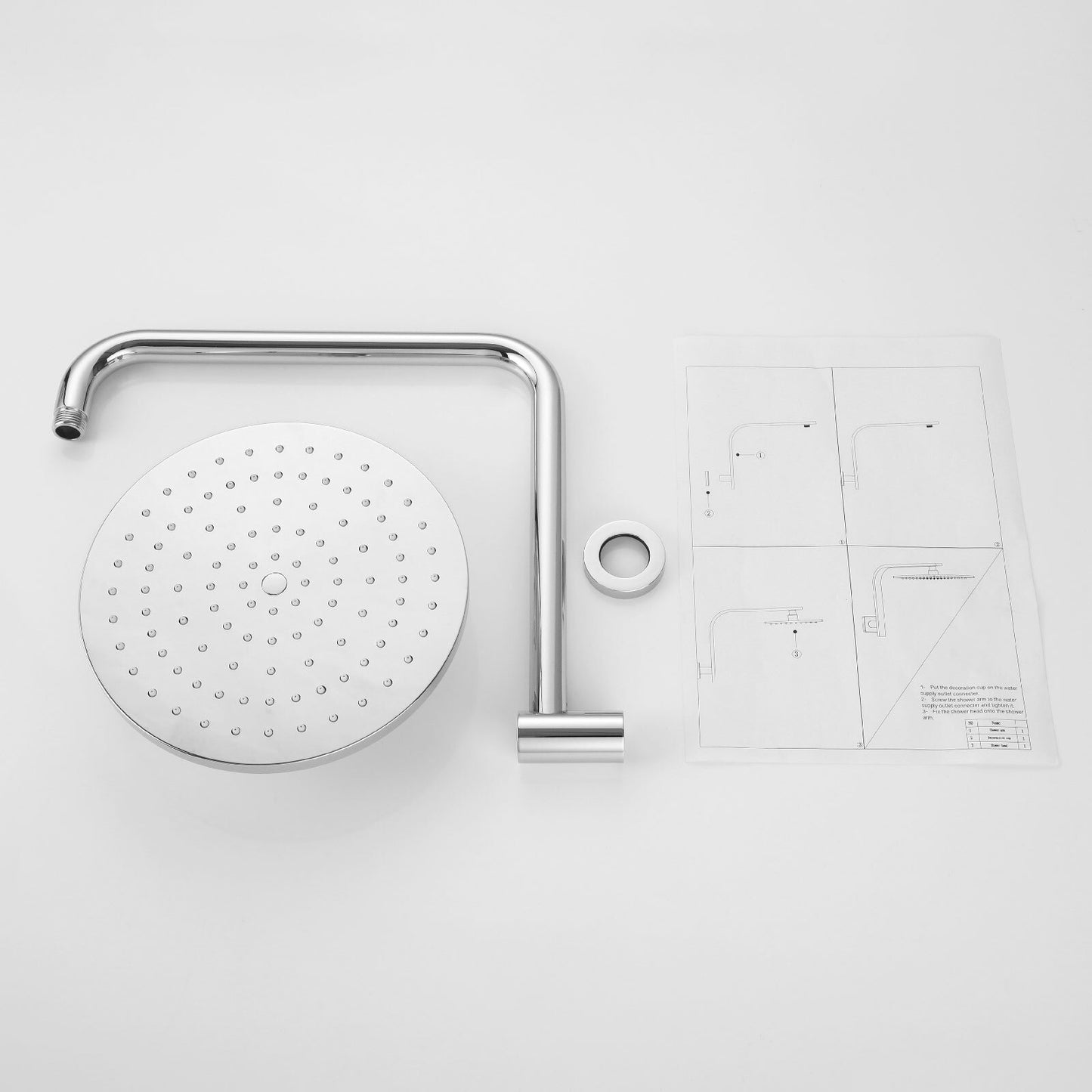 Decaura 9" Rain Shower Head Set Gooseneck Wall Arm Bathroom Chrome Round Swivel