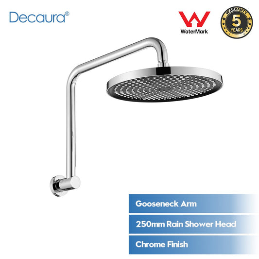 Decaura 10" Rain Shower Head Set Gooseneck Arm Round Wall Tapware Shower Taps