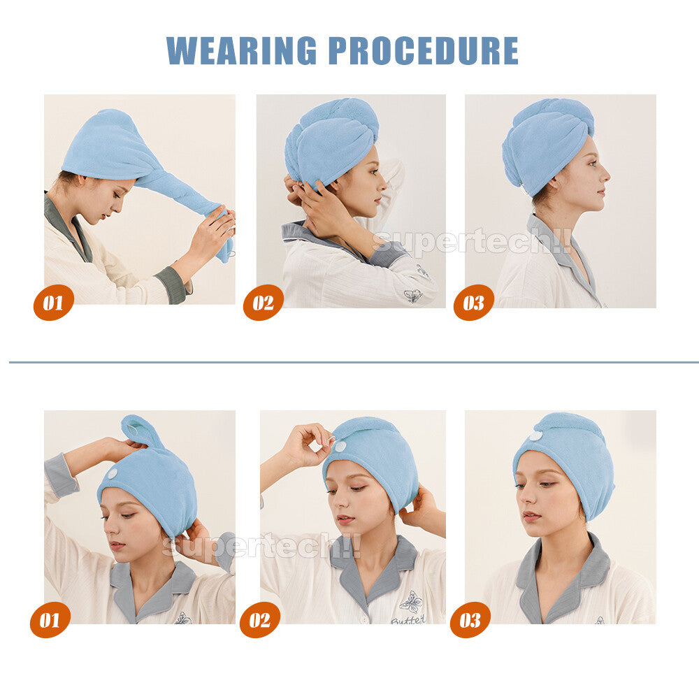 Quick Dry Hair Towel Drying Turban Bath Towel Head Wrap Fast Hat Spa Cap Soft AU