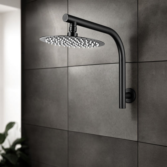 Simplus 8" Rain Shower Head Set Round Gooseneck Shower Arm Wall Mounted Black