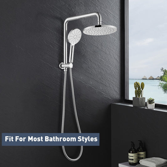 Decaura Dual Shower Heads Set 9" Rain Round Chrome Gooseneck Arm 2 in 1 System