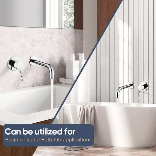 Decaura Basin Tap Set Wall Mount 21cm Spout Chrome Stainless Steel Bathroom