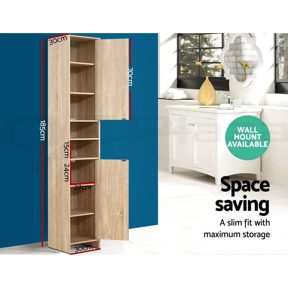 Artiss Bathroom Cabinet Storage 185cm Wooden Tallboy Furniture Toilet Cupboard