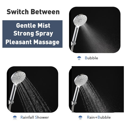 WELS Round Hand Held Shower Head+1.5m Shower Hose 3-Mode Spray Chrome