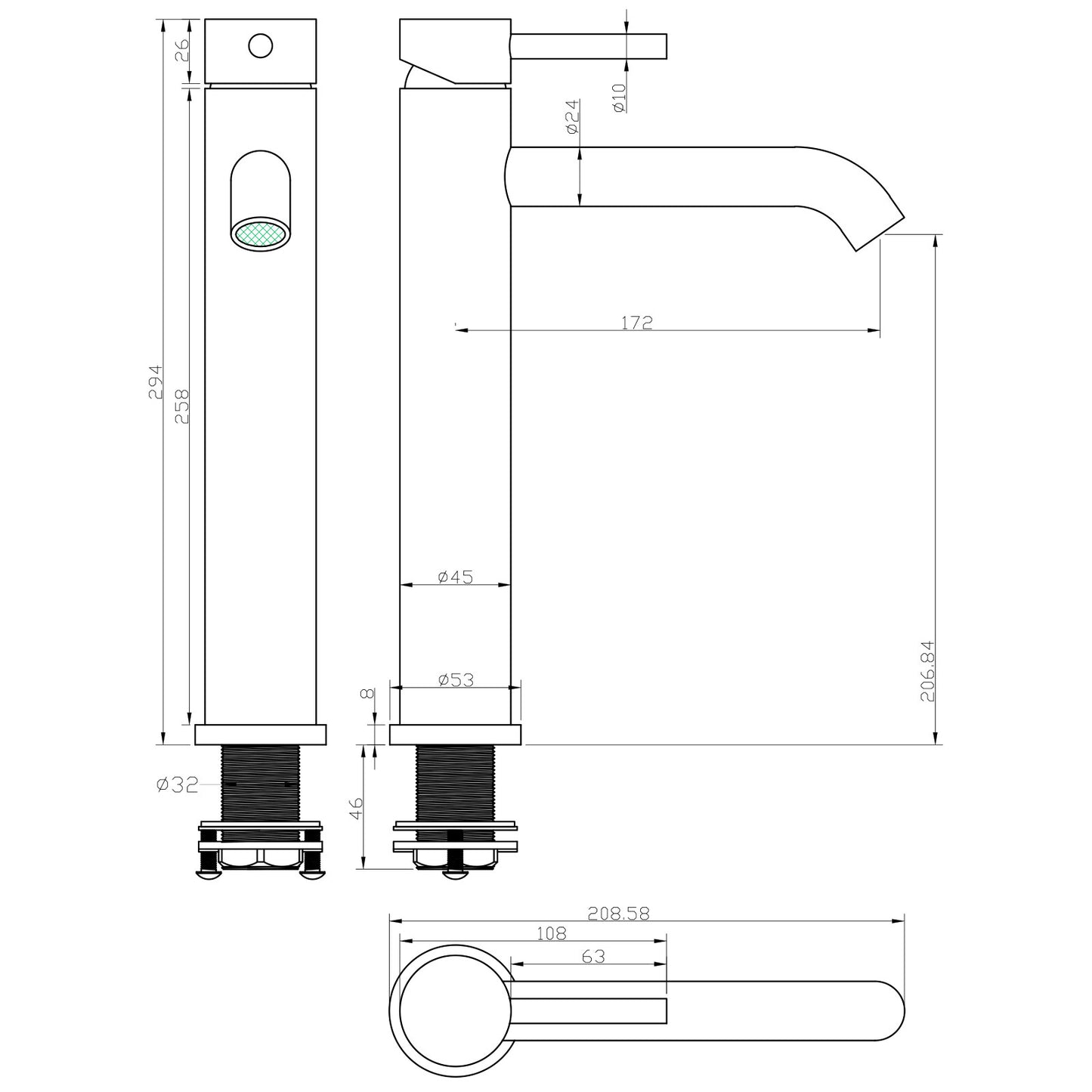 Decaura Basin Mixer Tap Brushed Gold Bathroom Taps Tall Gooseneck Spout SUS304