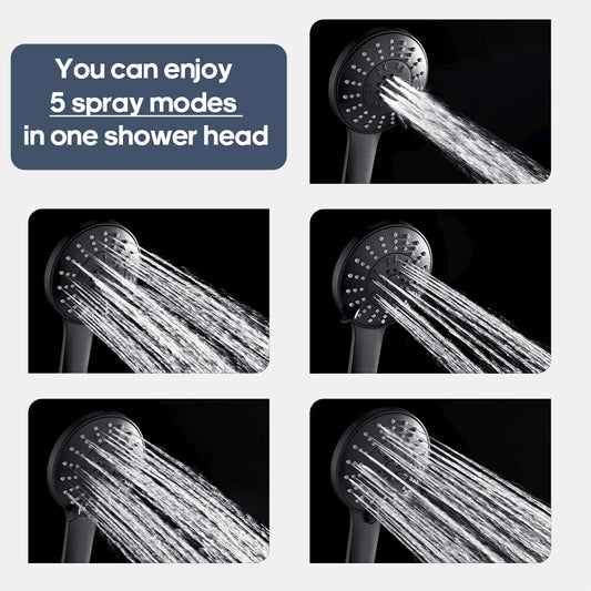 Decaura Hand Held Shower Head High Pressure Black 5-Mode Bathroom
