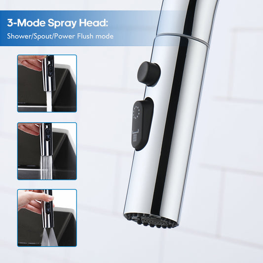 Decaura Kitchen Tap Pull Out Sink Mixer Spray Head 3-Mode Stainless Steel Chrome