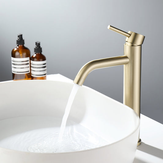 Decaura Basin Mixer Tap Brushed Gold Bathroom Taps Tall Gooseneck Spout SUS304