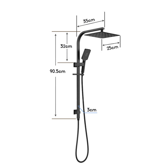 Decaura 10" Rain Shower Head Set Black Square Rail Shower with Overhead