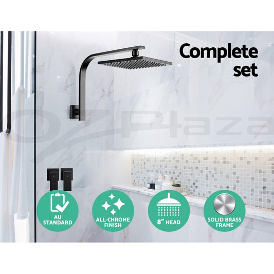 Cefito Shower Head Set 8" Rain Shower Head set with Shower Taps Wall Brass Black