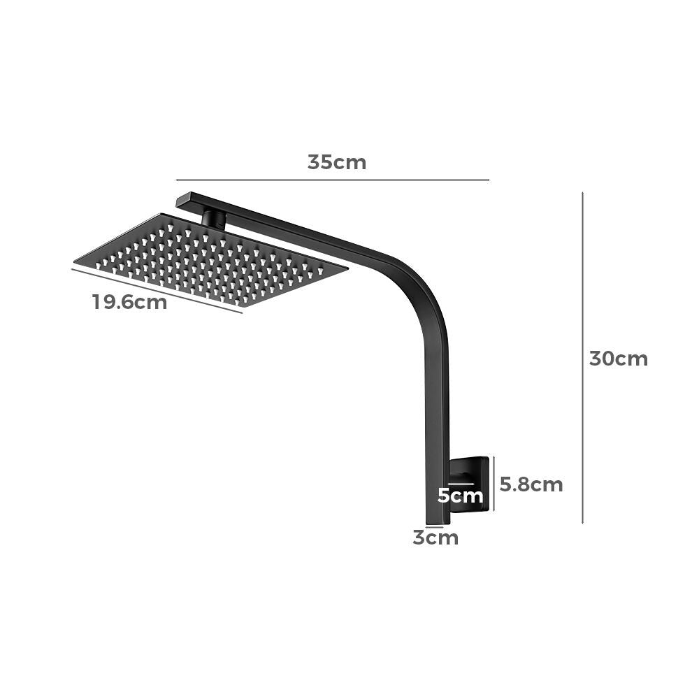Simplus 8" Rain Shower Head Set Square Gooseneck Shower Arm Wall Mounted Black