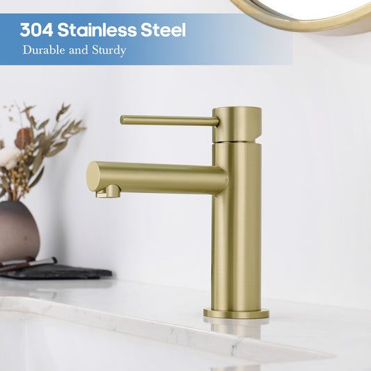 Decaura Bathroom Basin Mixer Tap Brushed Gold Stainless Steel Lead Free
