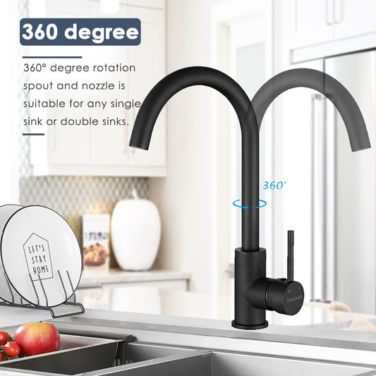 Decaura Kitchen Mixer Tap Black Sink Faucet 360° Swivel Gooseneck Arm