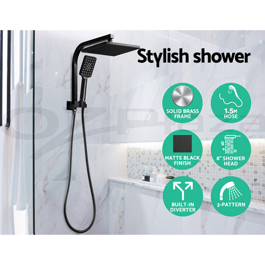 Cefito Shower Head Set 8" Rain Shower Head 2 in 1 High Pressure Brass Black