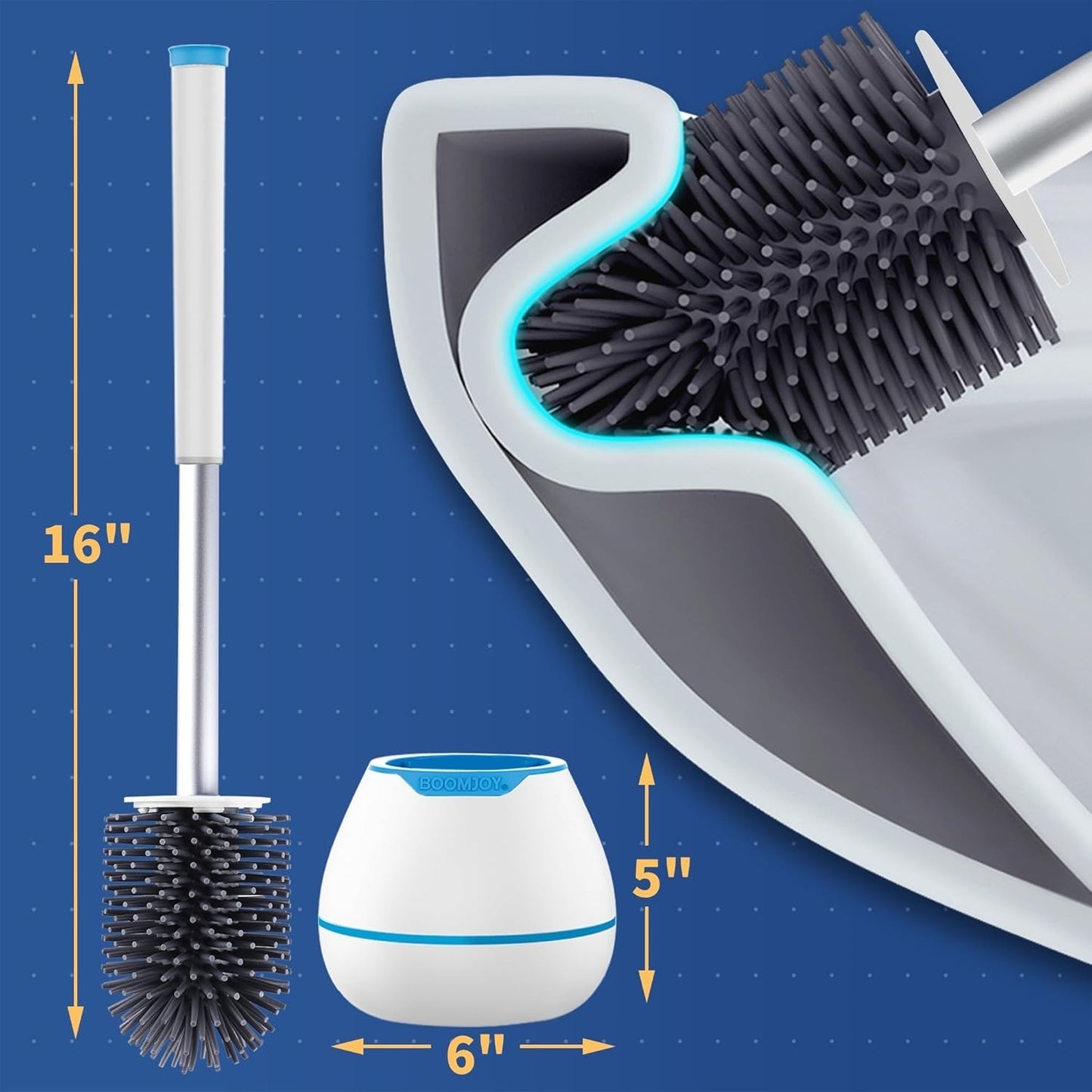 BOOMJOY Silicone Toilet Brush Set Built-in Tweezer TPR Bristles