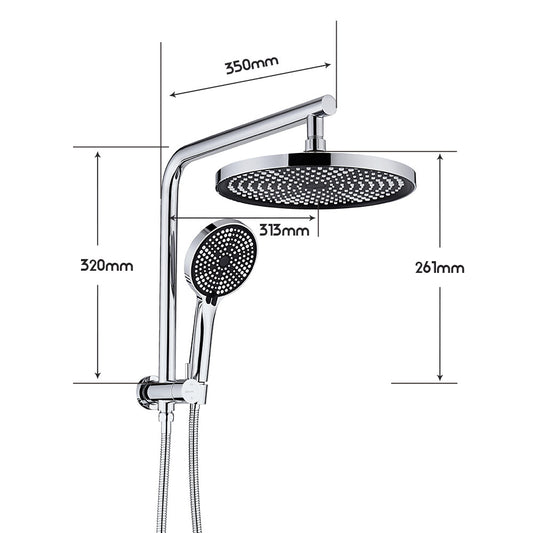 WELS 10" Rain Shower Head Set Round Chrome 2 in 1 Gooseneck Arm