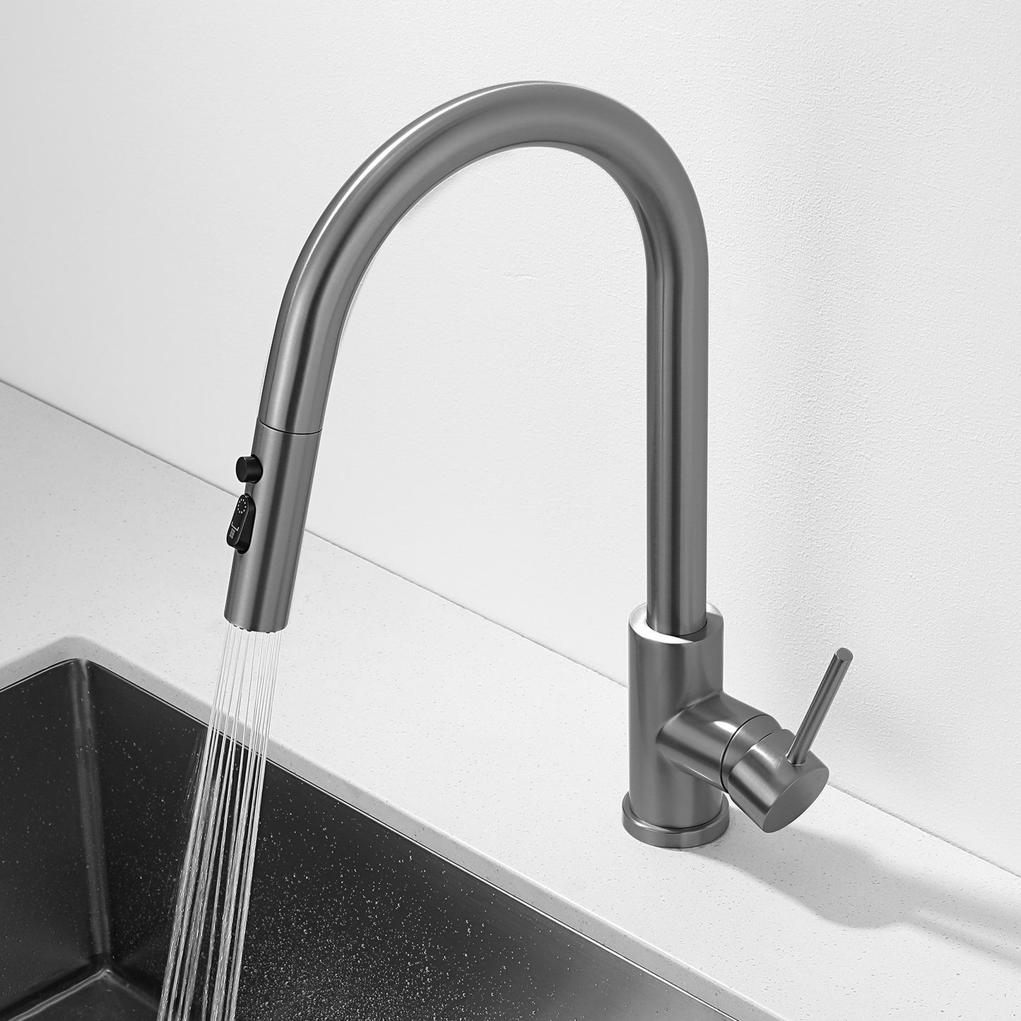 Decaura Kitchen Mixer Tap Pull Out Brushed Gunmetal Stainless Steel Spray Head