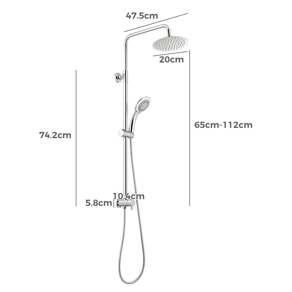 Simplus 8" Rain Shower Head Set Round Gooseneck Shower Arm Wall Mounted Chrome