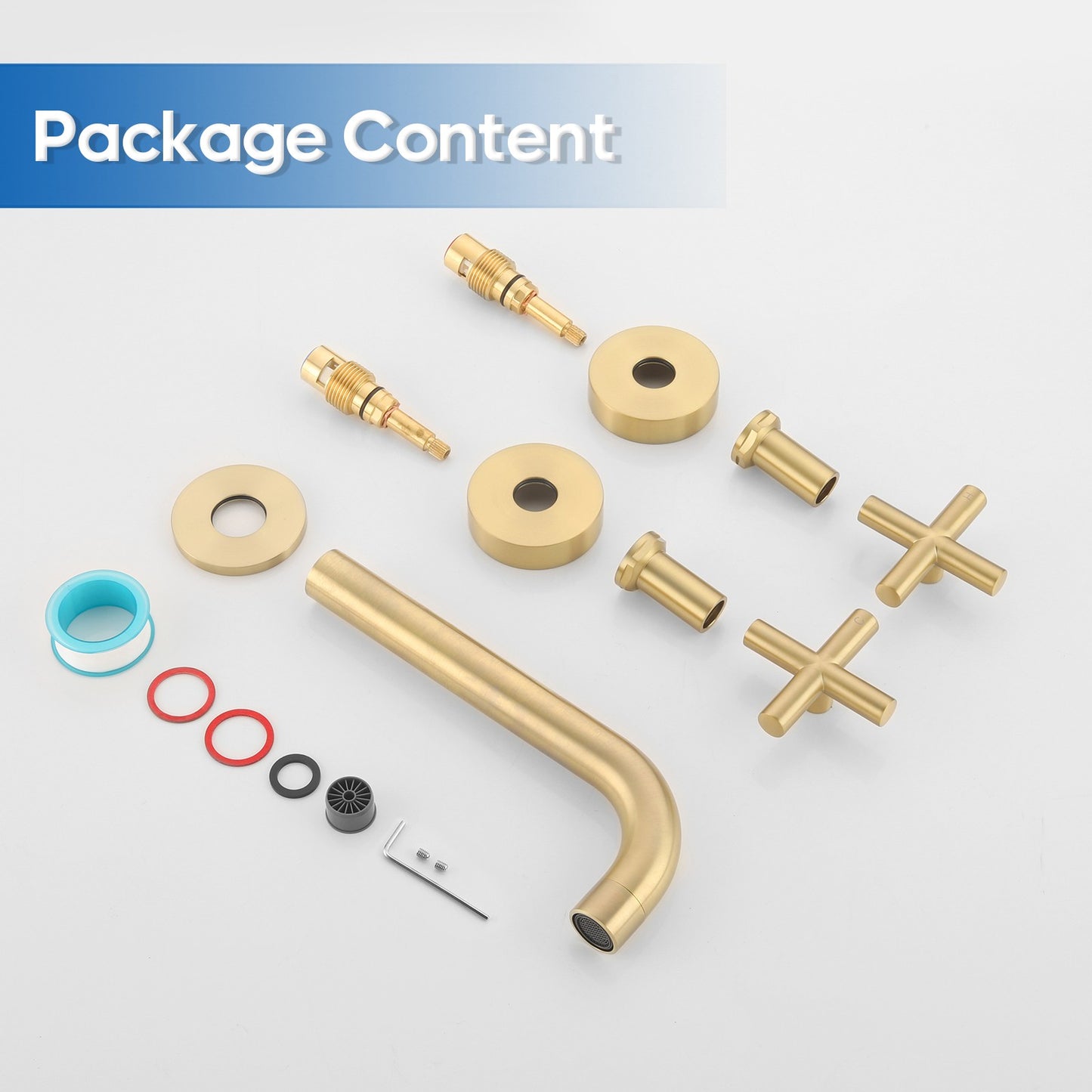 Decaura Bath Tap Set Wall Mount Brushed Gold 1/4 Turn Cross Handle Bathroom