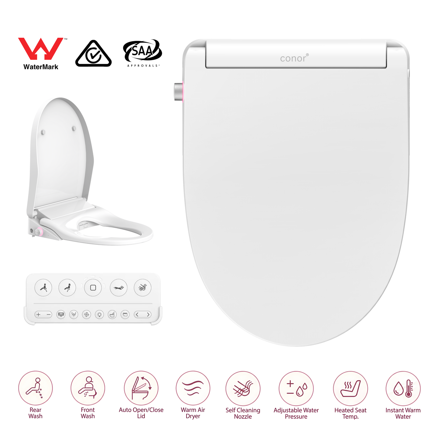 Conor Arista Smart Bidet Seat with Auto Open/Close & Installation Kit