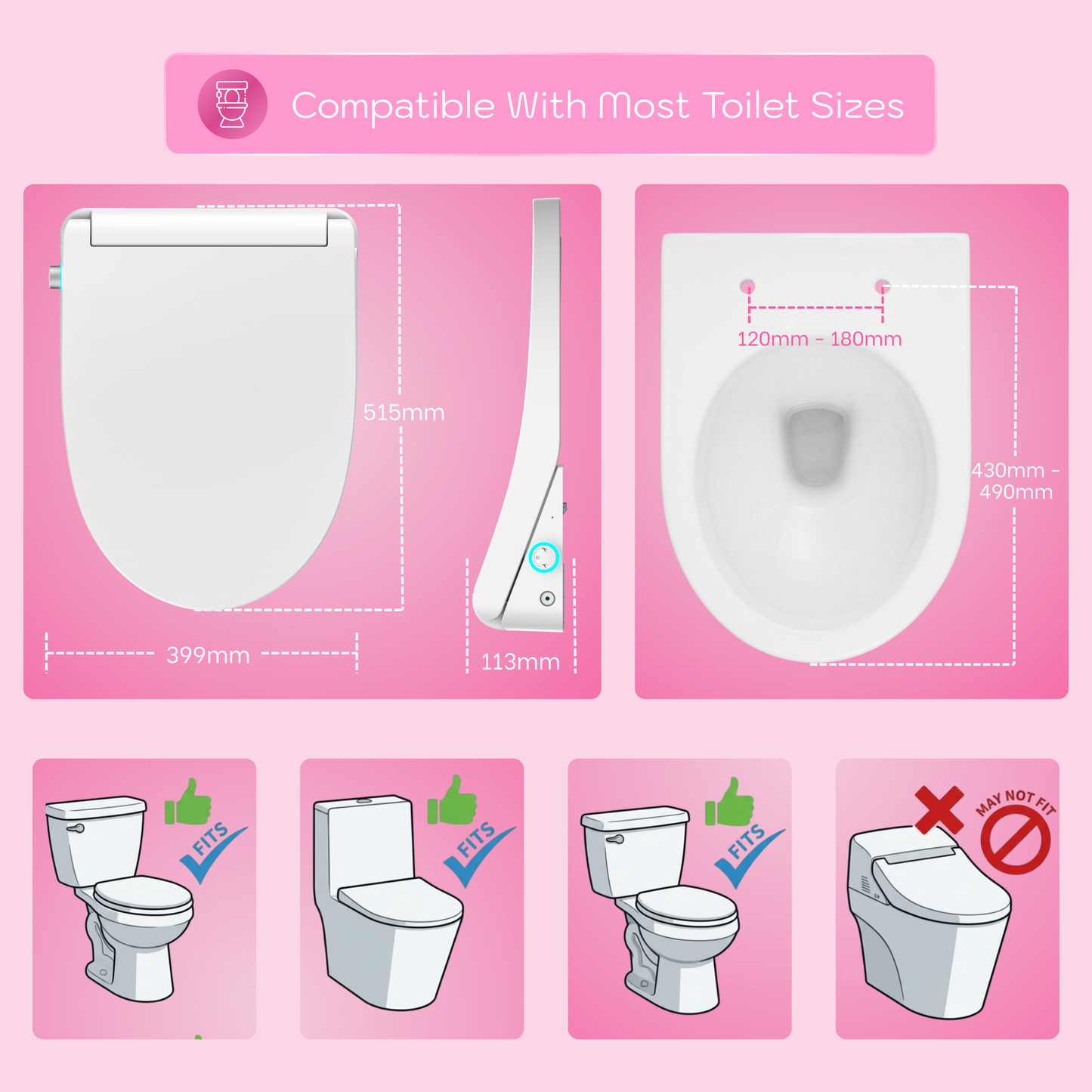 Conor Arista Smart Bidet Seat with Auto Open/Close & Installation Kit