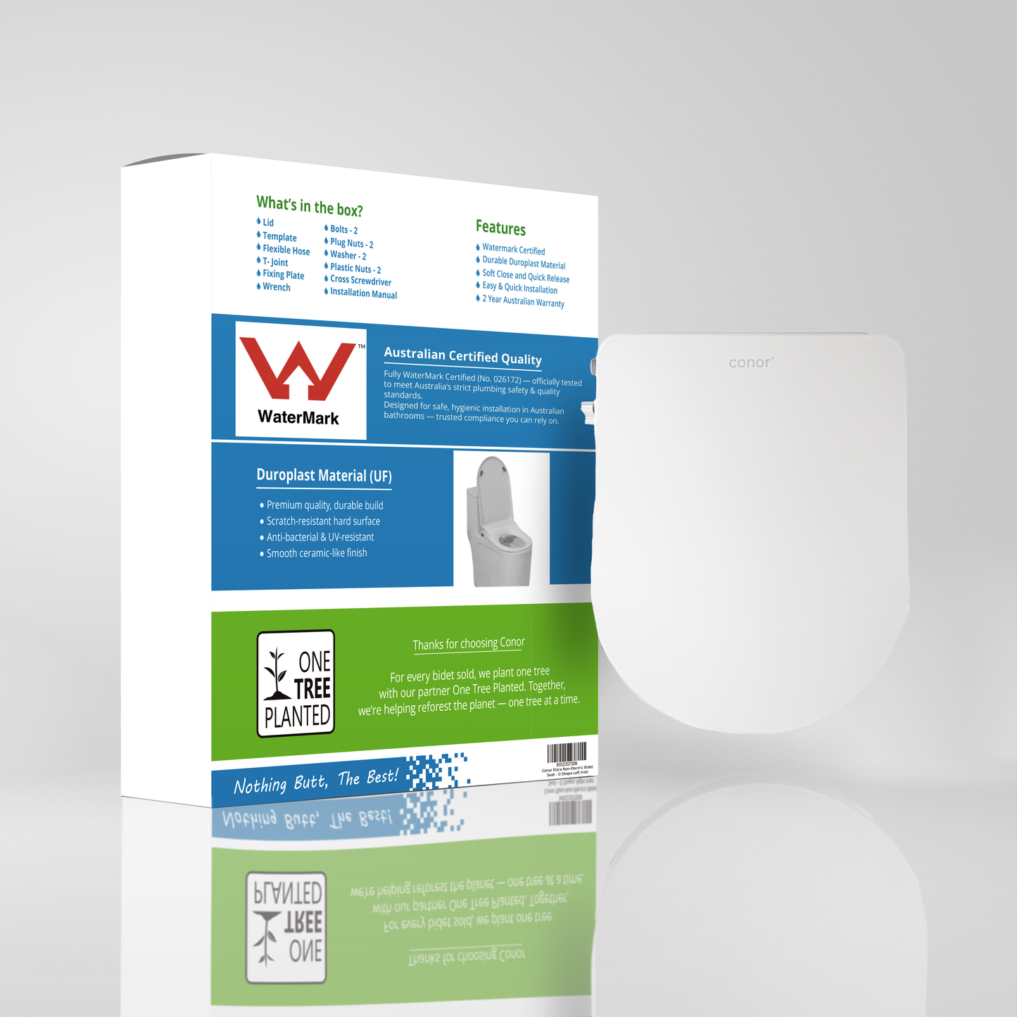 Conor Elara Non Electric D Shape Bidet Toilet Seat with Installation Kit