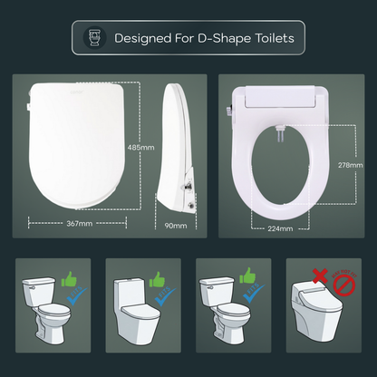 Conor Elara Non Electric D Shape Bidet Toilet Seat with Installation Kit