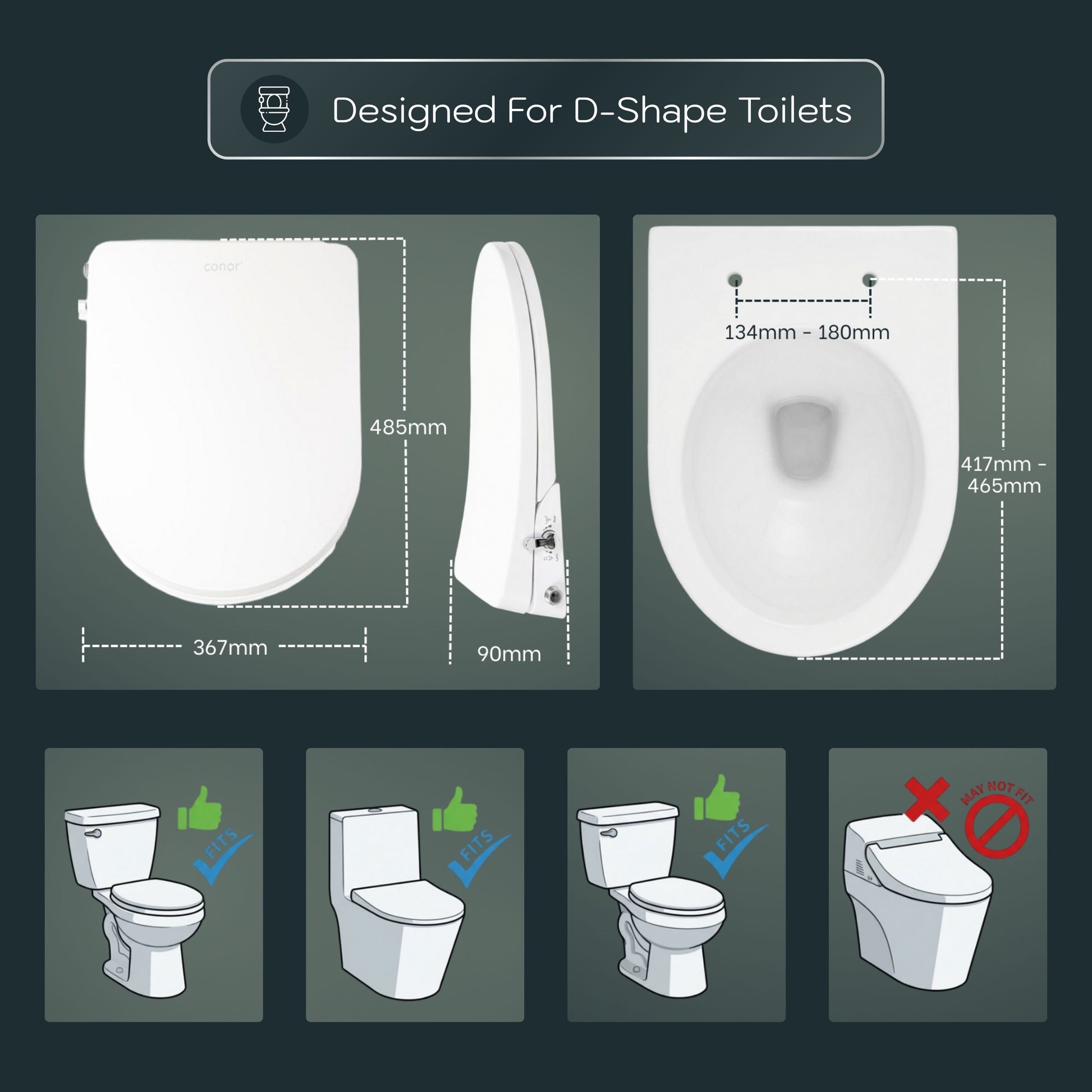 Conor Elara Non Electric D Shape Bidet Toilet Seat with Installation Kit conors.com.au 