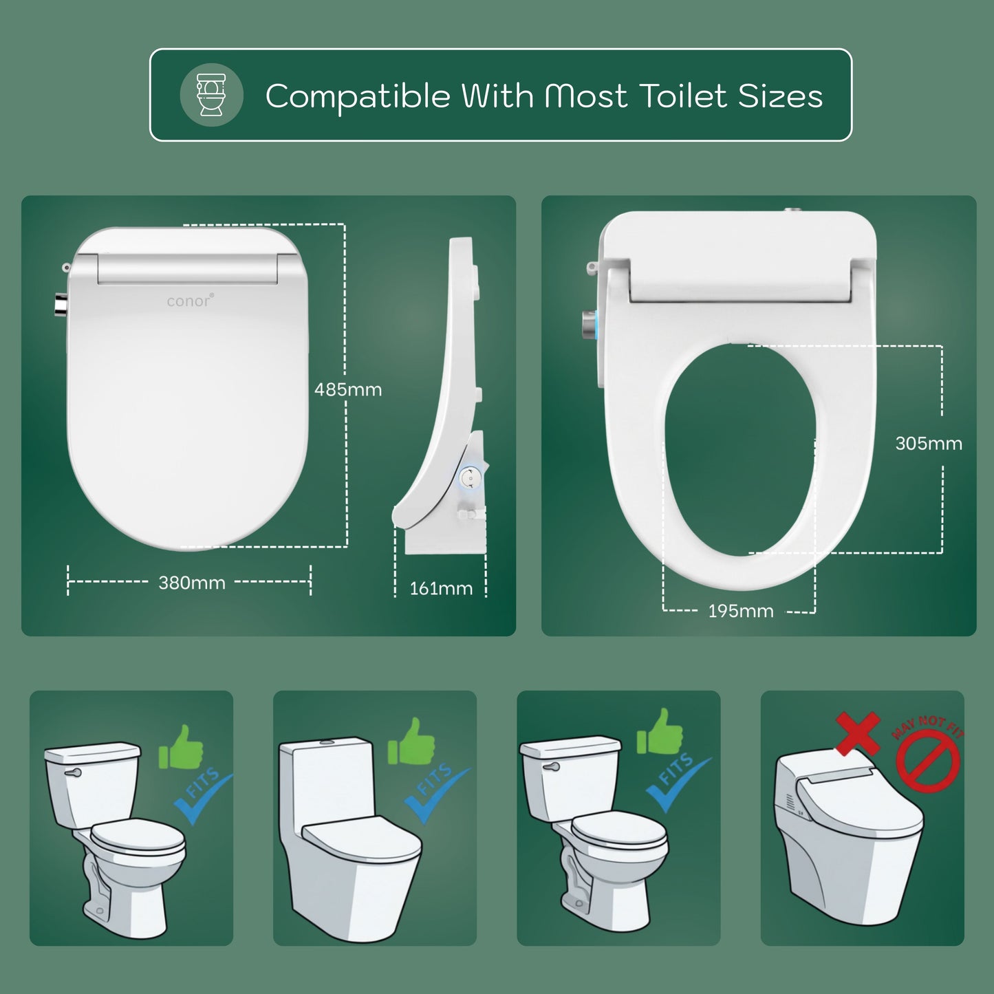 Conor Nova Smart Bidet Seat with Remote Control & Installation Kit Conor 