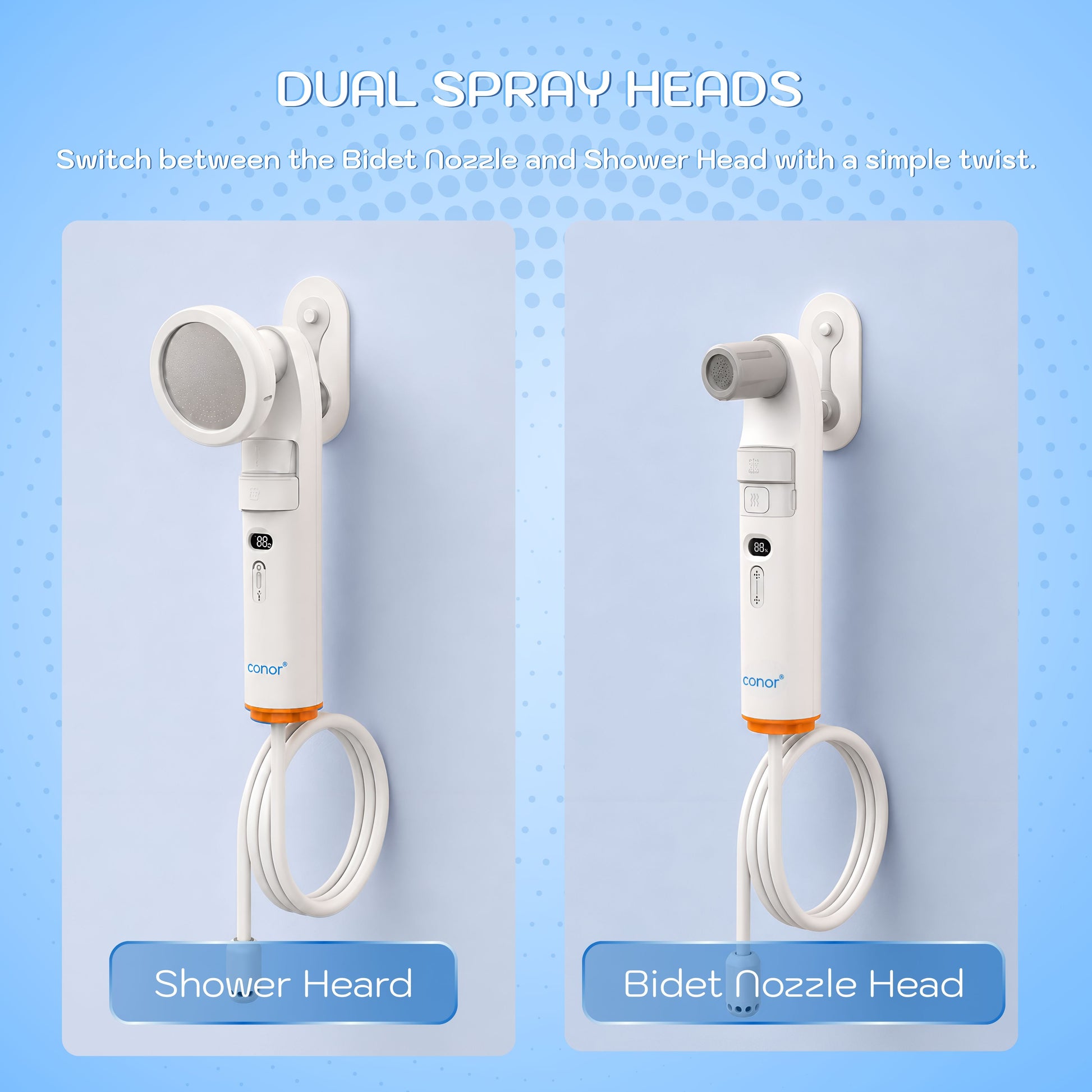 Conor Rinora portable bidet with 5L tank - USB-C charging port