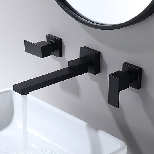 Decaura Square Bath Tap and 180° Swivel Bath Spout Set Wall Mount Black Bathroom