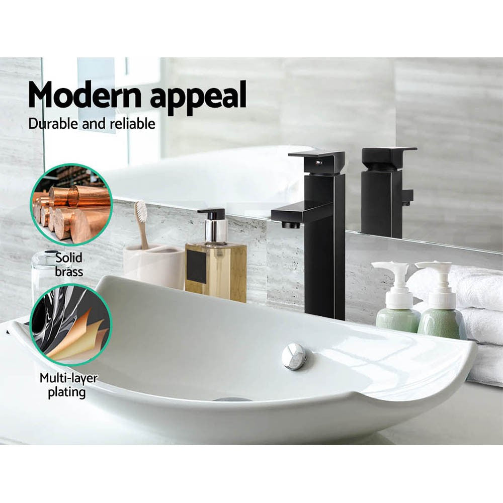 Cefito Bathroom Basin Mixer Tap Square Tall Faucet Vanity Laundry Sink Black