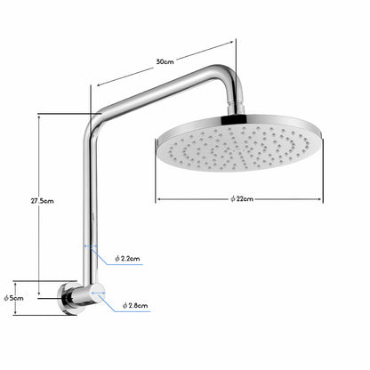 Decaura Rain Shower Head with Gooseneck Shower Arm Round Chrome Shower Mixer Tap