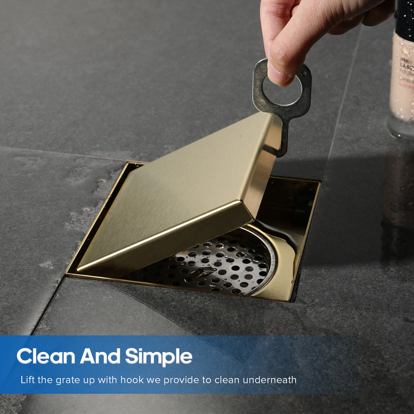 Tile Insert Square Shower Drain Grate 50mm/80mm Waste Outlet Brushed/Gold/Black