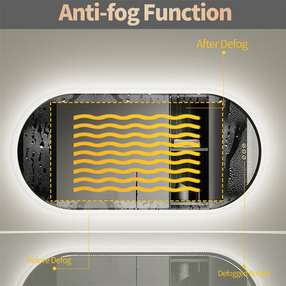 Oval Lighted LED Bathroom Mirror Pill Shaped Anti-Fog Smart Makeup Vanity Mirror