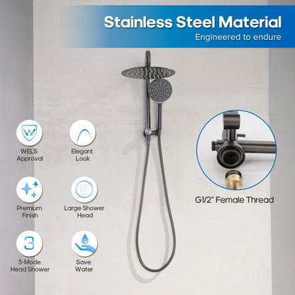 Decaura Bathroom Rain Shower Head Set Round Gooseneck Shower Arm Gunmetal Grey