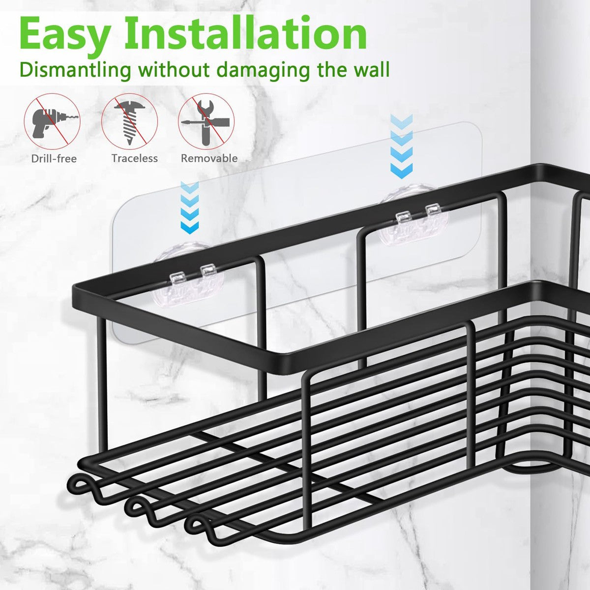 3x Shower Caddy Bathroom Suction Shelf Storage Shampoo Soap Holder No Drill