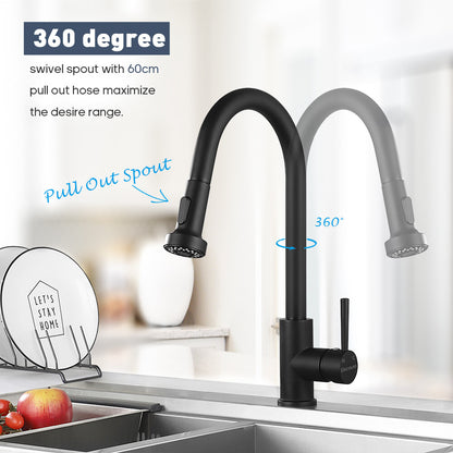 Decaura kitchen sink mixer tap pull out taps matte black brass faucet laundry